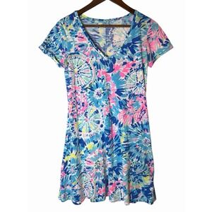 Lilly Pulitzer Jessica Dress Small Short Sleeve Blue Pink Dive In Shift 25974